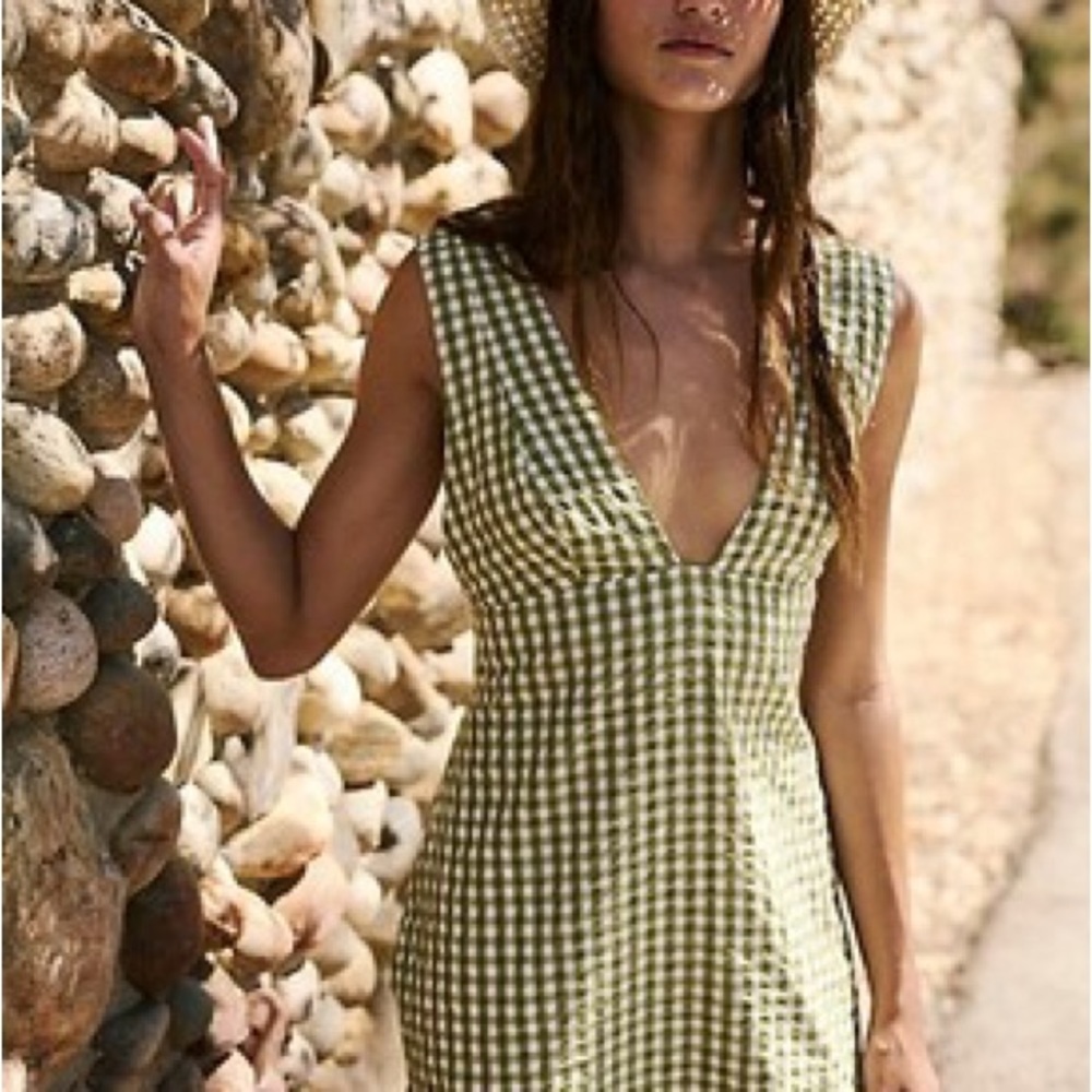 NWOT Free People Robin Mini Green Gingham